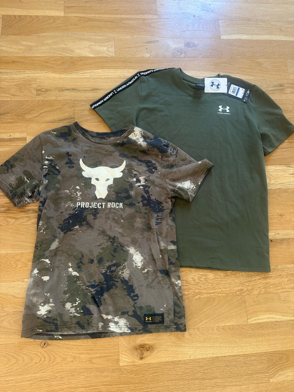 Under Armour Olive Green Tee & Camo Project Rock Tee Bundle